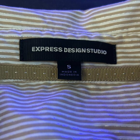 Express ladie's white and brown striped shirt with silver thread, small - Picture 8 of 10
